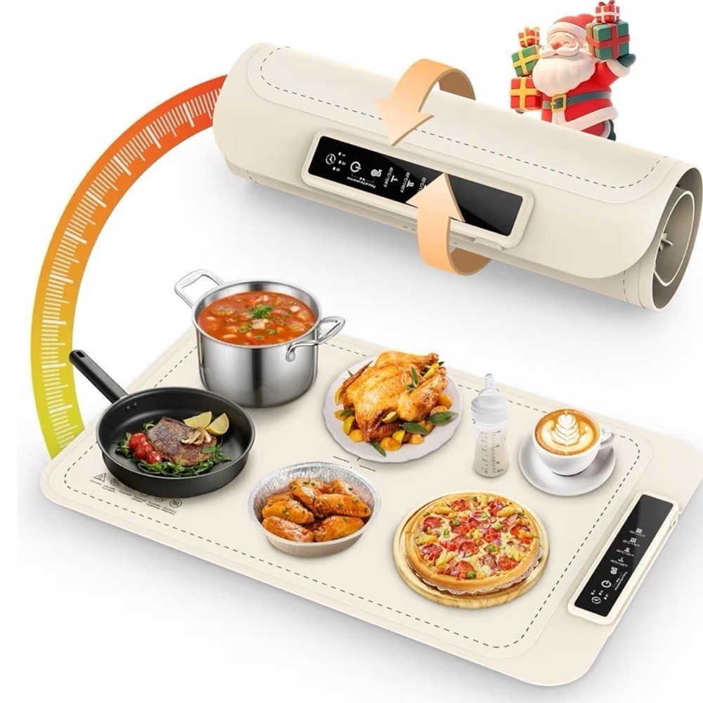 New Warming Mat for Food - Electric Silicone Food Warming Tray for Buffet, Beige